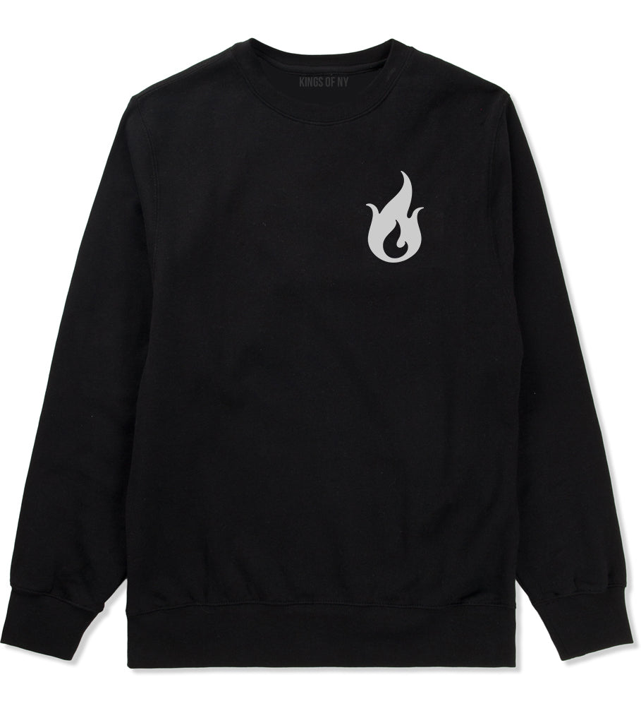 Fire Emoji Chest Mens Black Crewneck Sweatshirt by KINGS OF NY