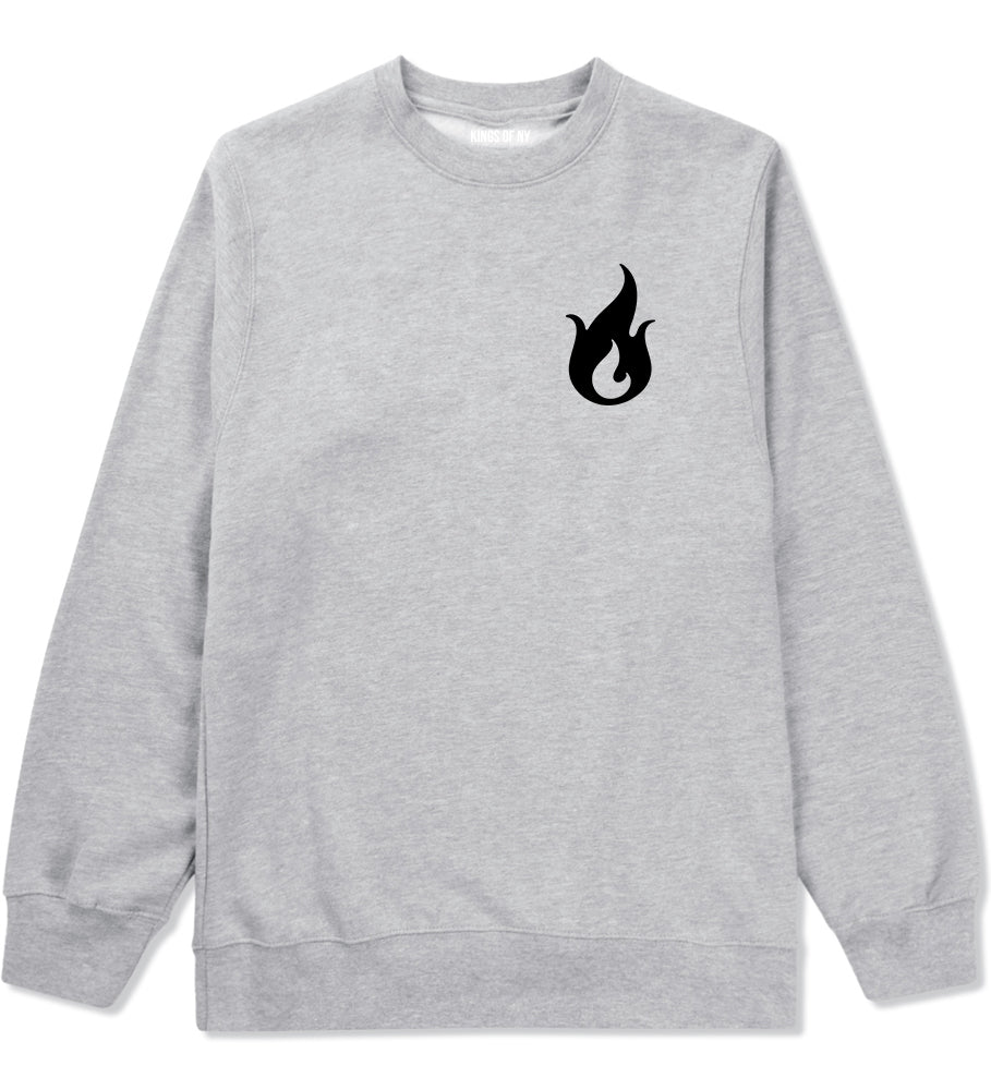 Fire Emoji Chest Mens Grey Crewneck Sweatshirt by KINGS OF NY