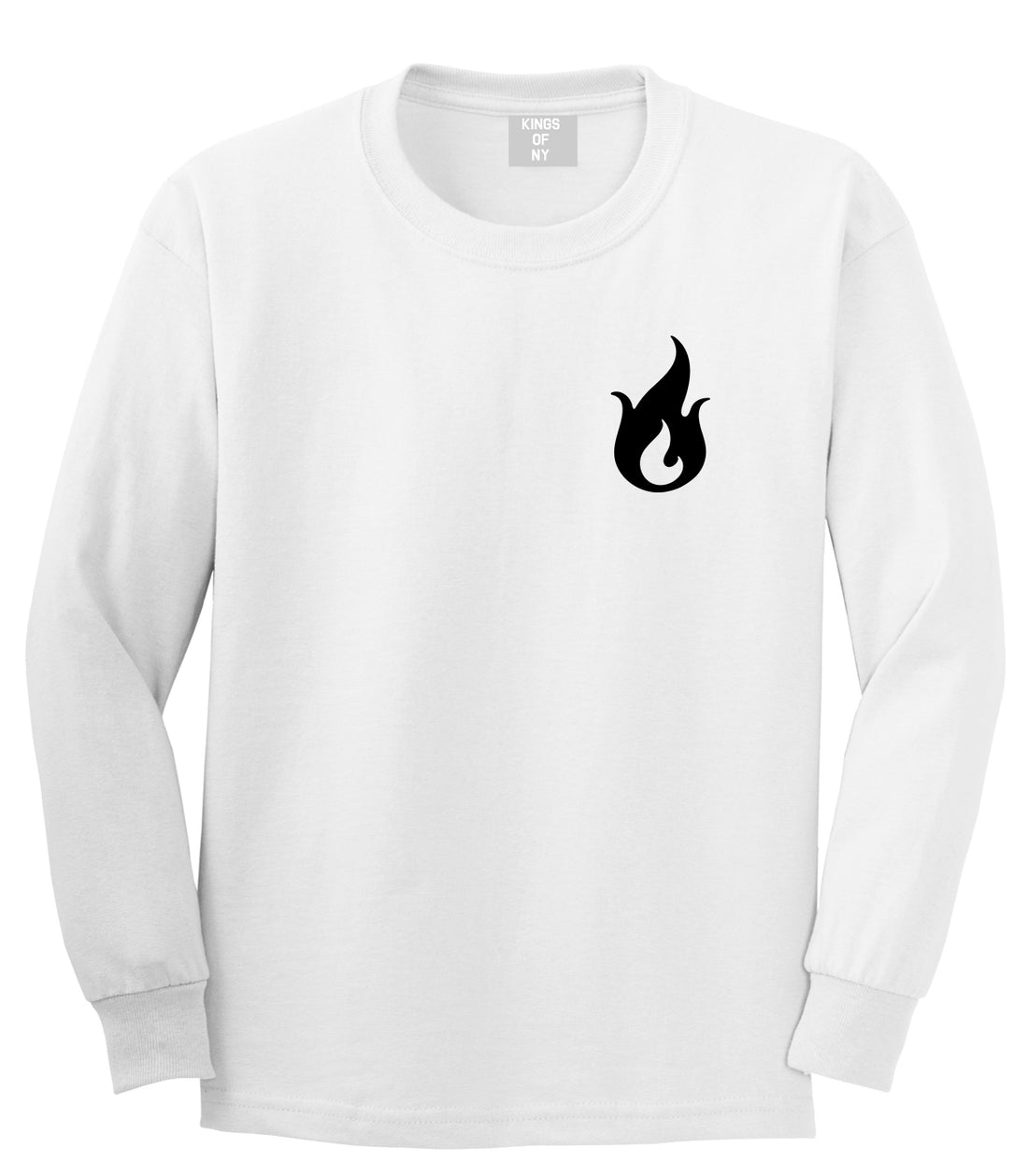 Fire Emoji Chest Mens White Long Sleeve T-Shirt by KINGS OF NY