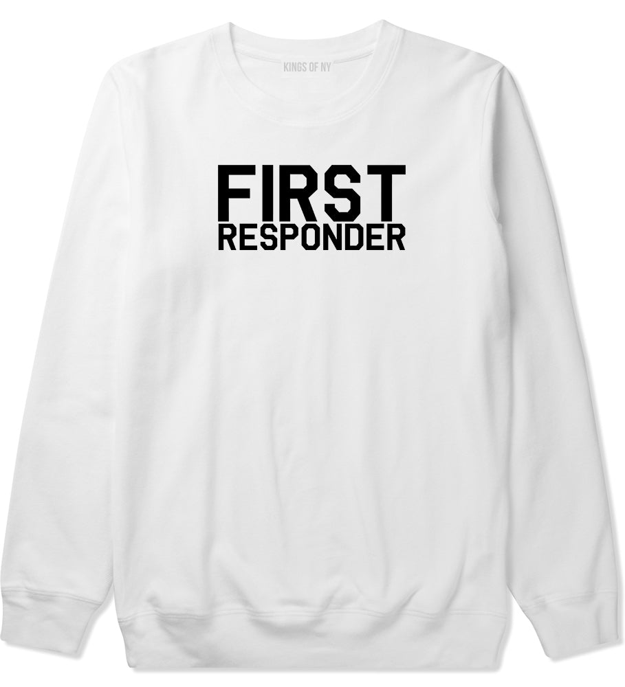 First Responder Firefighter Mens White Crewneck Sweatshirt by KINGS OF NY