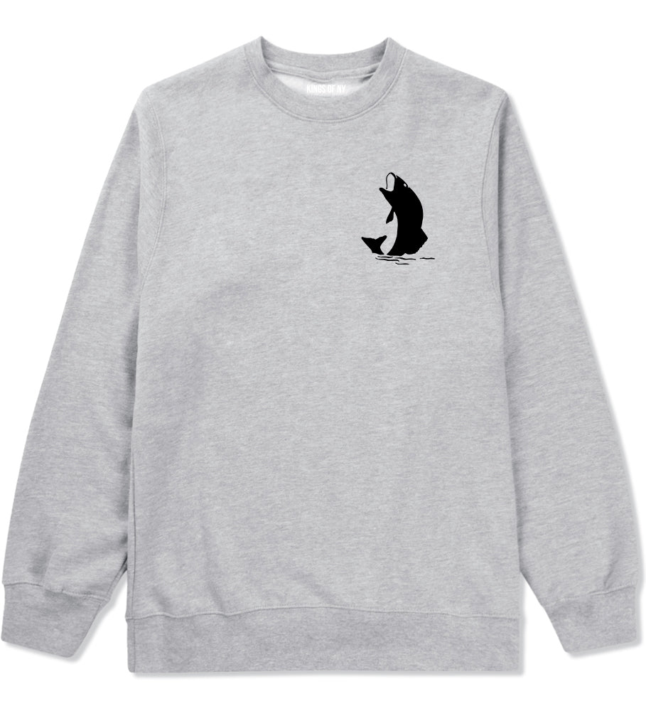 Fish Fisherman Chest Mens Grey Crewneck Sweatshirt by KINGS OF NY
