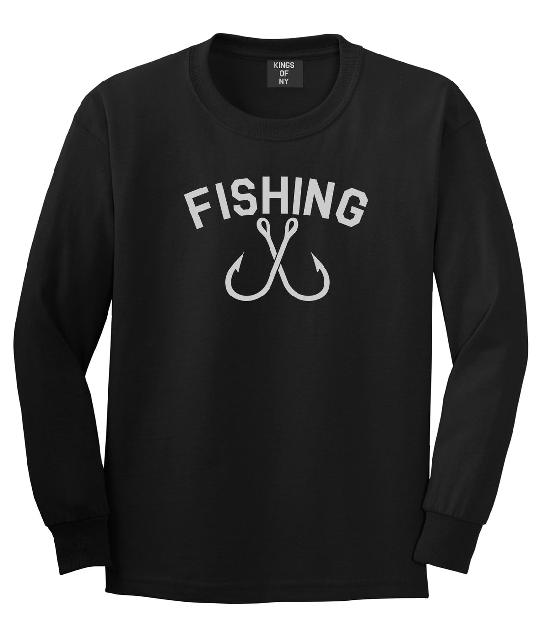 Fishing Hook Logo Mens Black Long Sleeve T-Shirt by KINGS OF NY