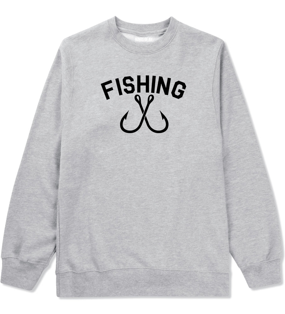 Fishing Hook Logo Mens Grey Crewneck Sweatshirt by KINGS OF NY