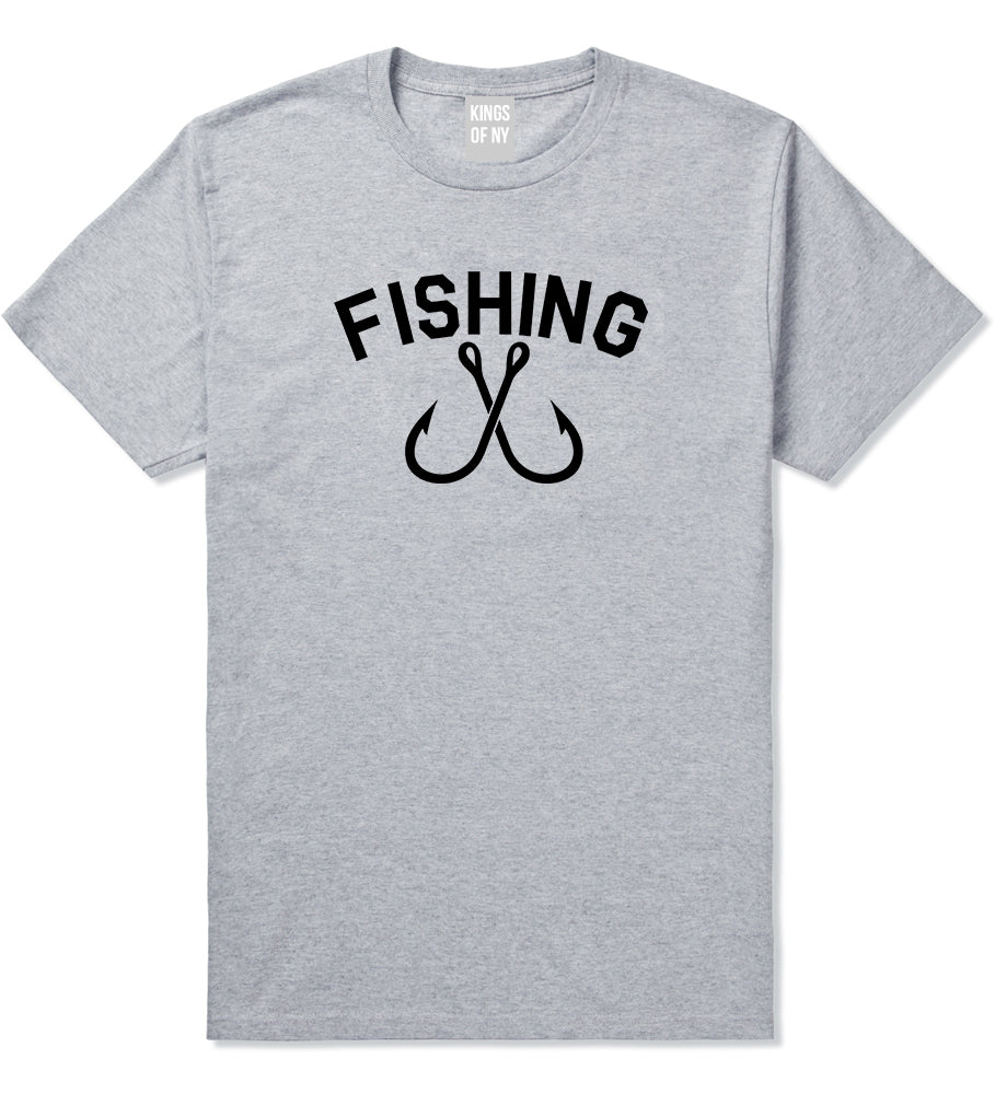 Fishing Hook Logo Mens Grey T-Shirt by KINGS OF NY