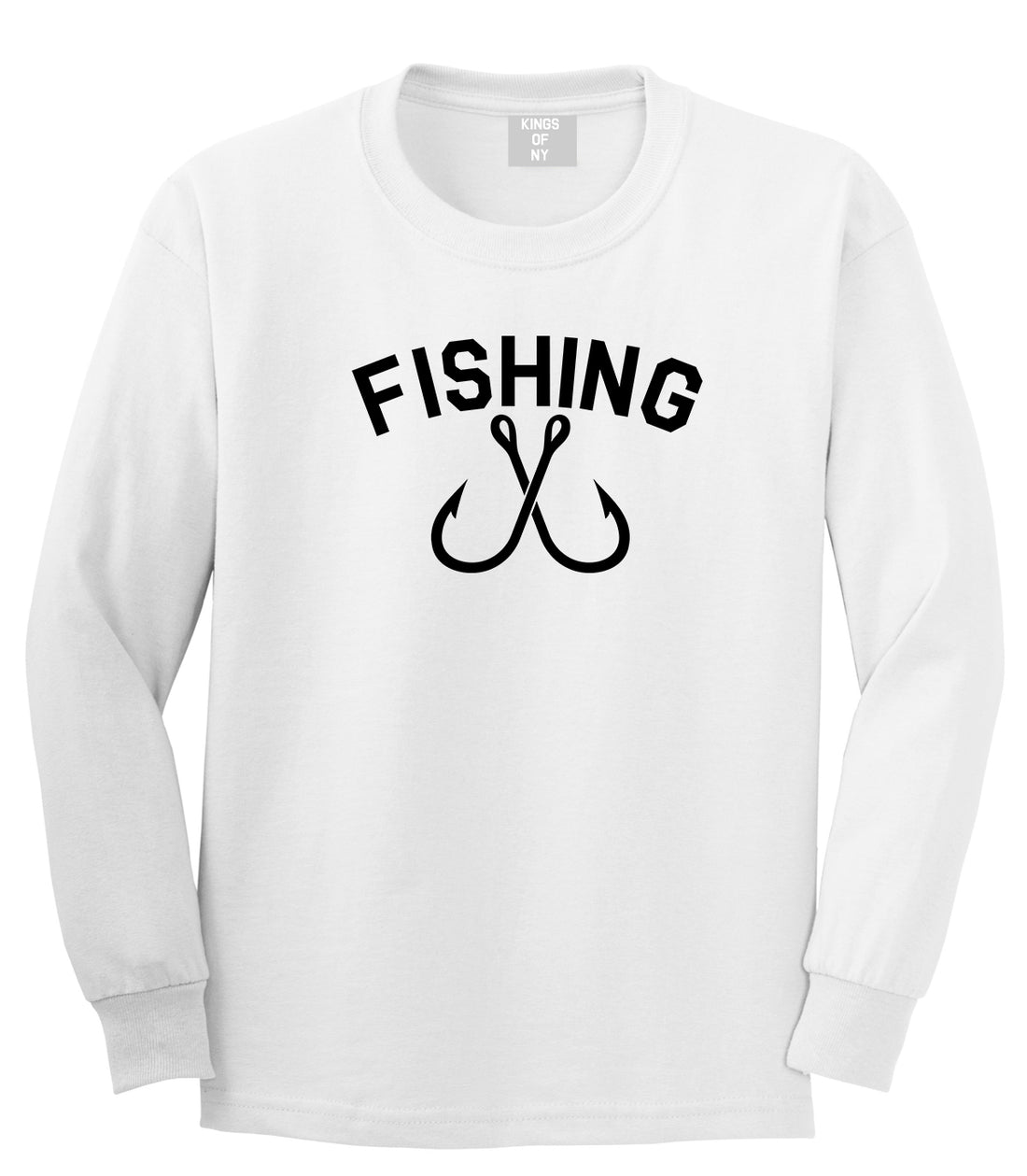 Fishing Hook Logo Mens Long Sleeve T-Shirt by Kings of Ny. White / XXX-Large