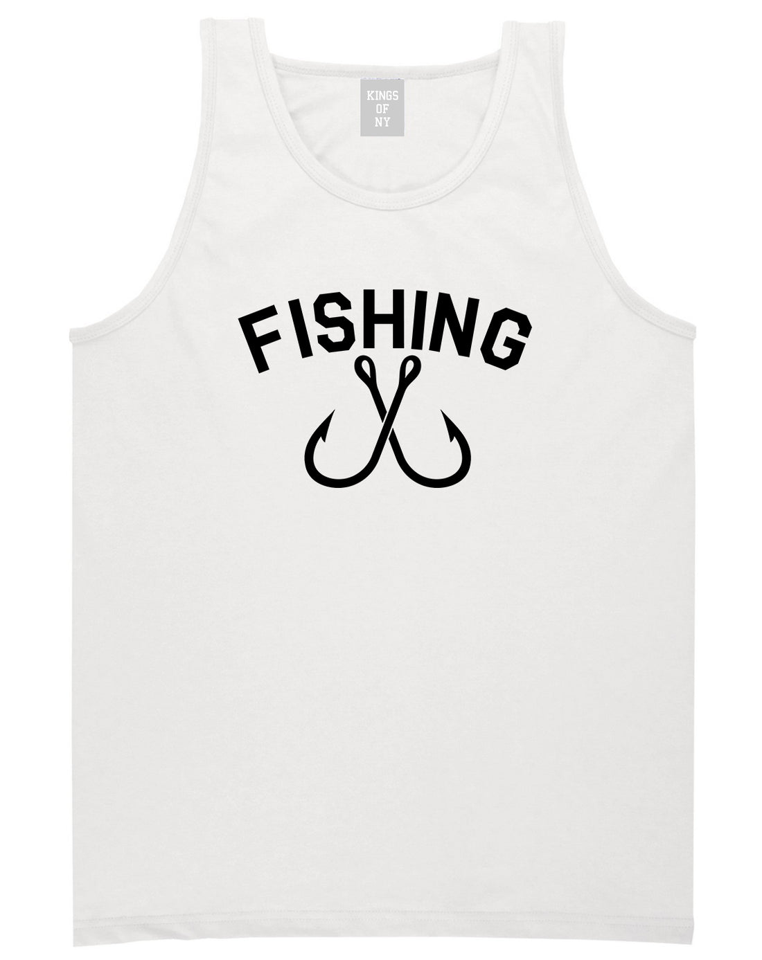Fishing Hook Logo Mens White Tank Top Shirt by KINGS OF NY