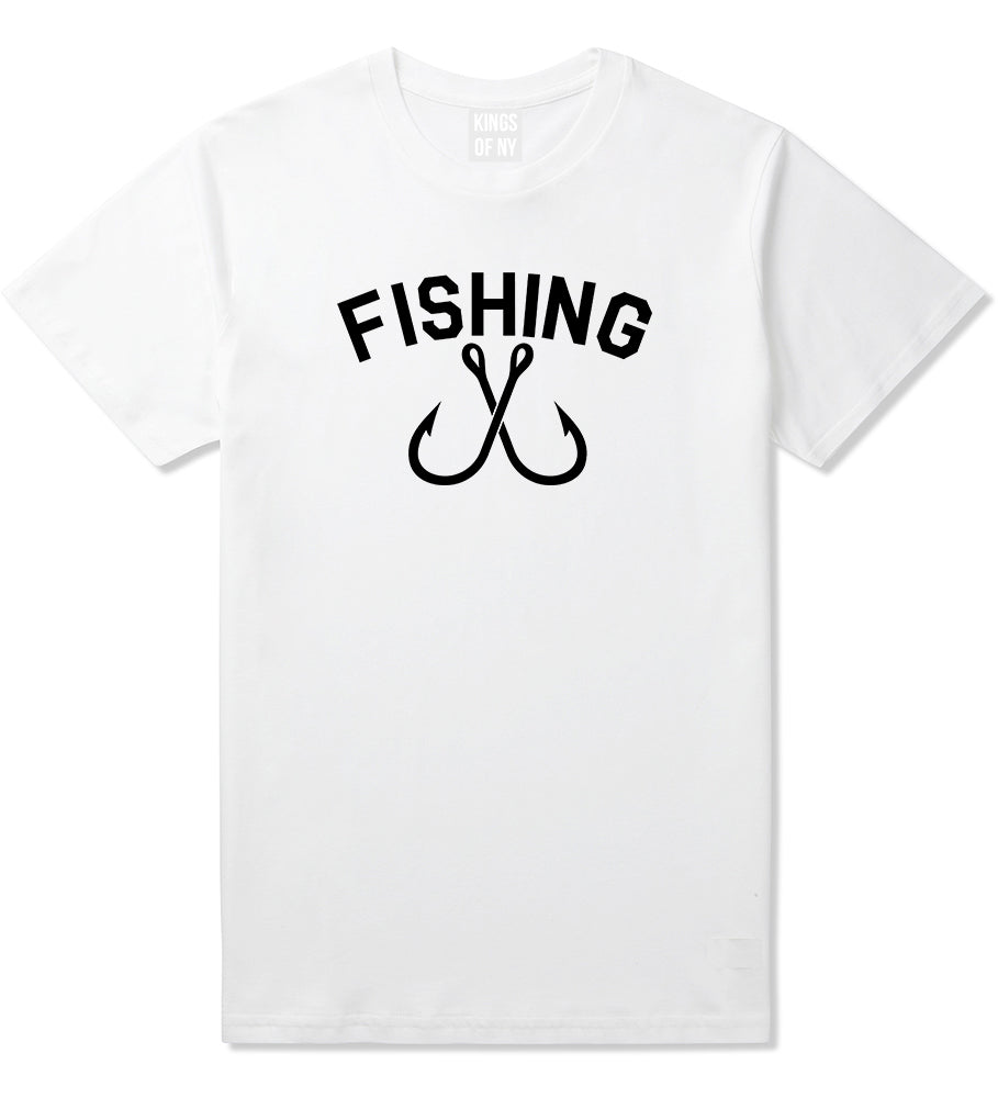 Fishing Hook Logo Mens White T-Shirt by KINGS OF NY