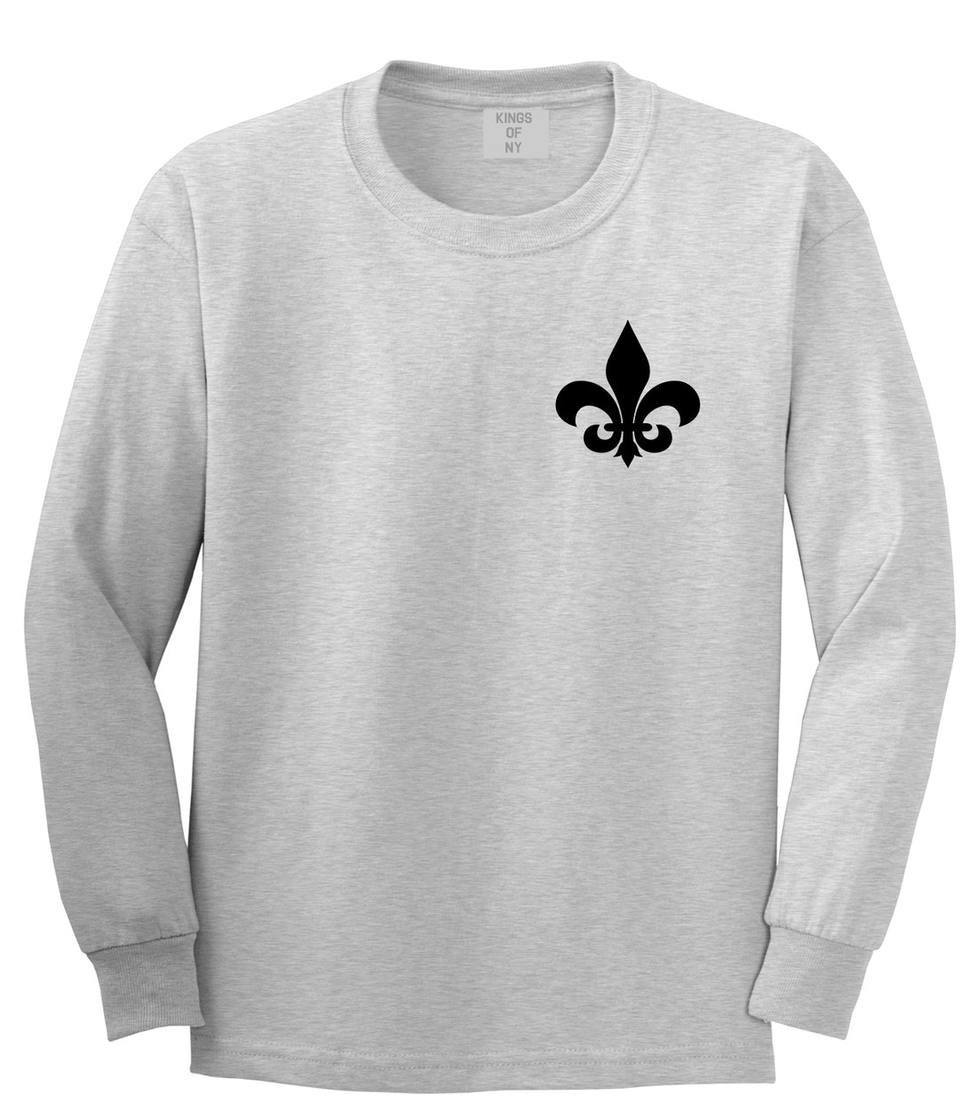 Fleur De Lis Chest Mens Grey Long Sleeve T-Shirt by KINGS OF NY