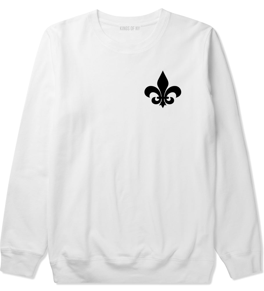 Fleur De Lis Chest Mens White Crewneck Sweatshirt by KINGS OF NY