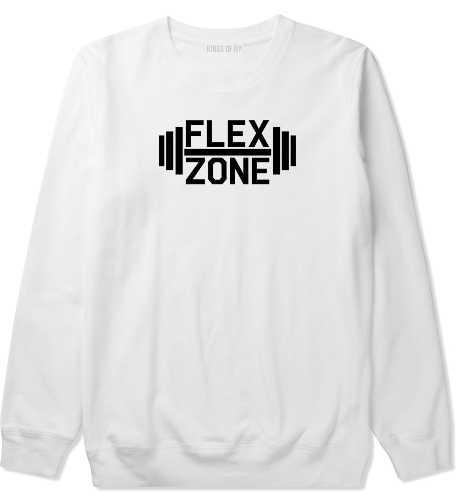 Flex Zone Fitness Gym Mens White Crewneck Sweatshirt by KINGS OF NY