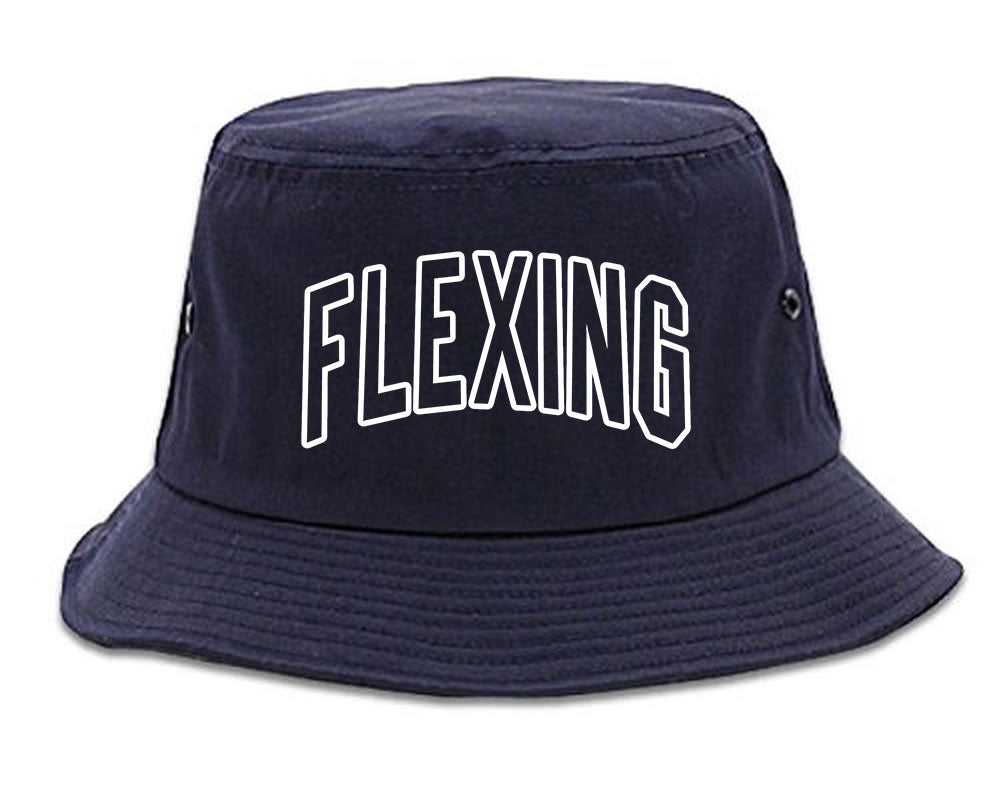 Flexing Outline Mens Bucket Hat Navy Blue