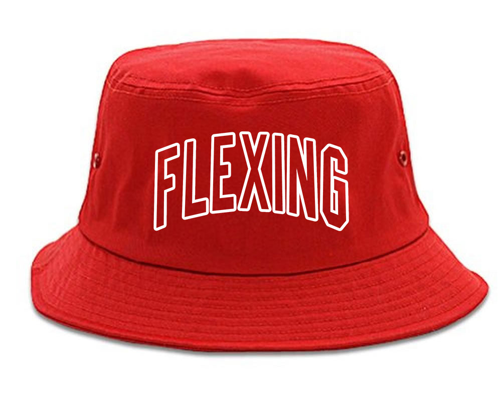 Flexing Outline Mens Bucket Hat Red