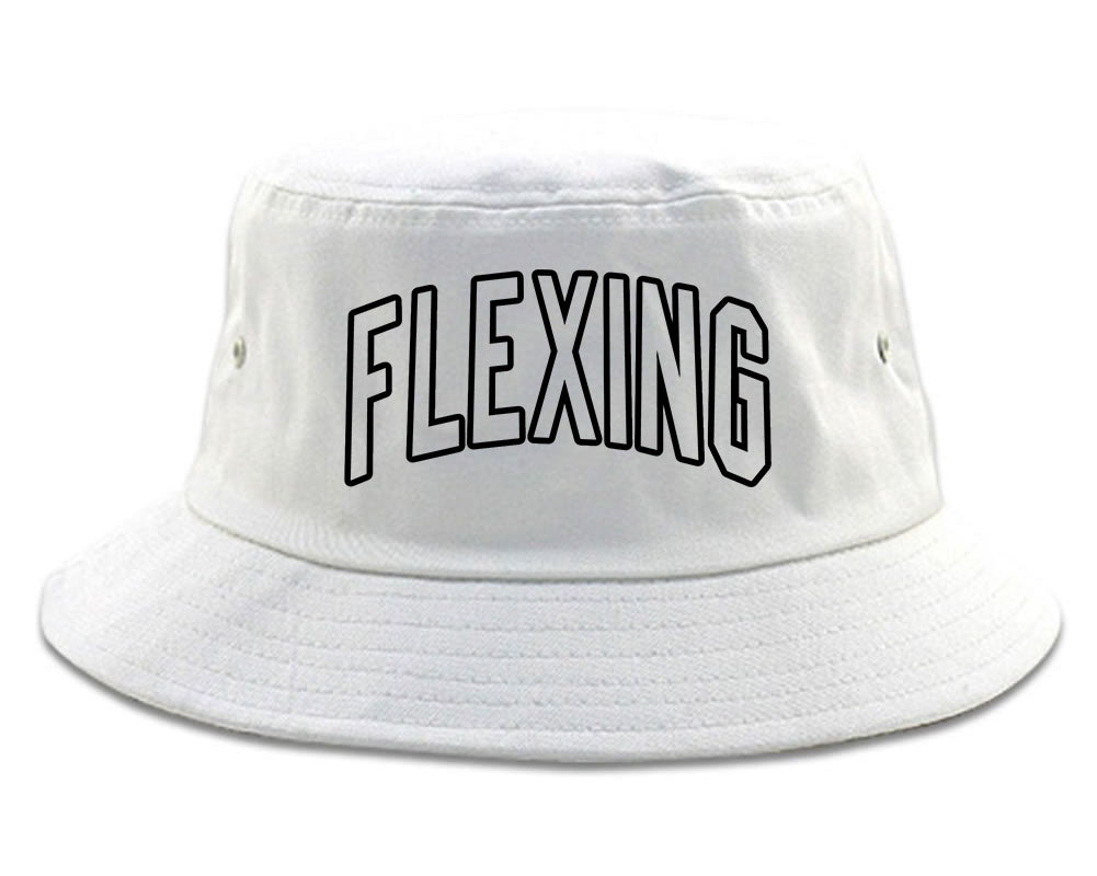 Flexing Outline Mens Bucket Hat White
