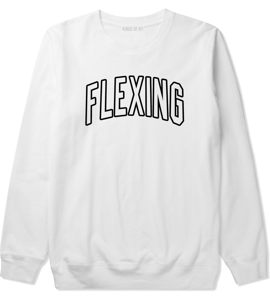 Flexing Outline Mens Crewneck Sweatshirt White