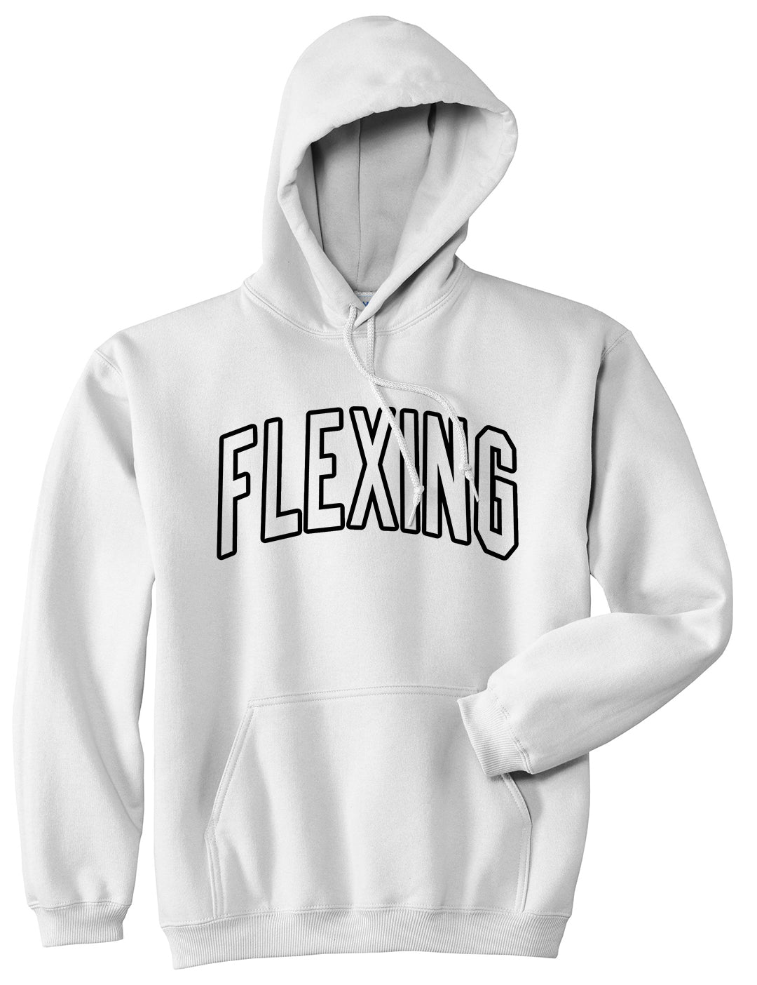 Flexing Outline Mens Pullover Hoodie White