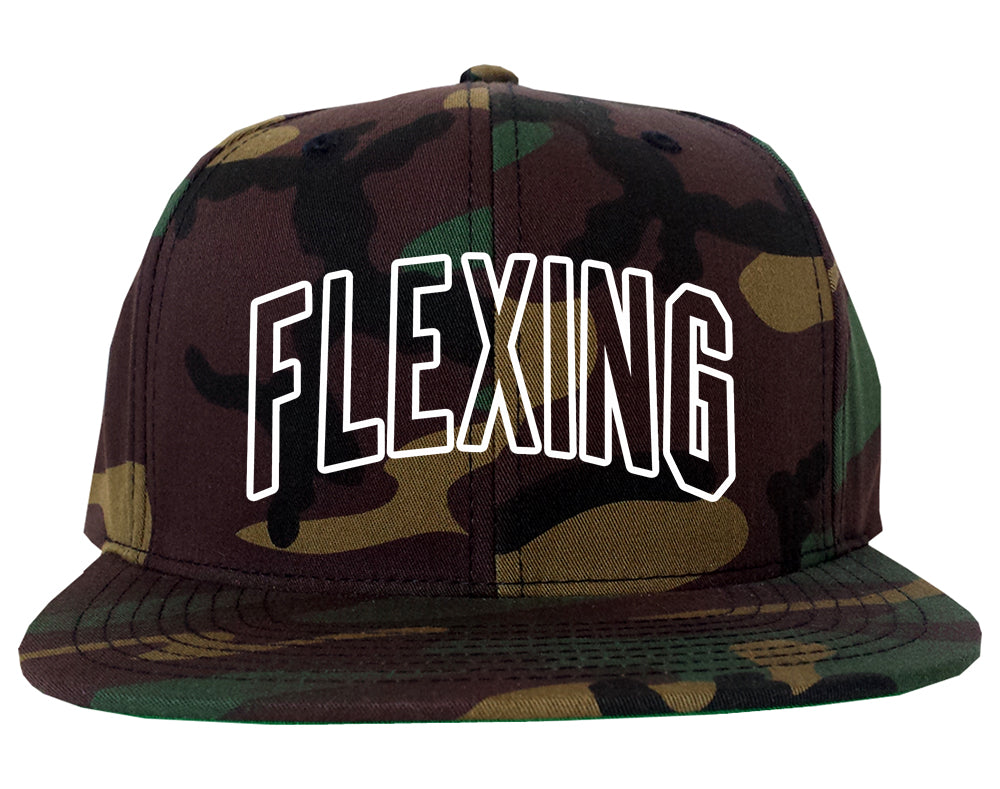 Flexing Outline Mens Snapback Hat Army Camo
