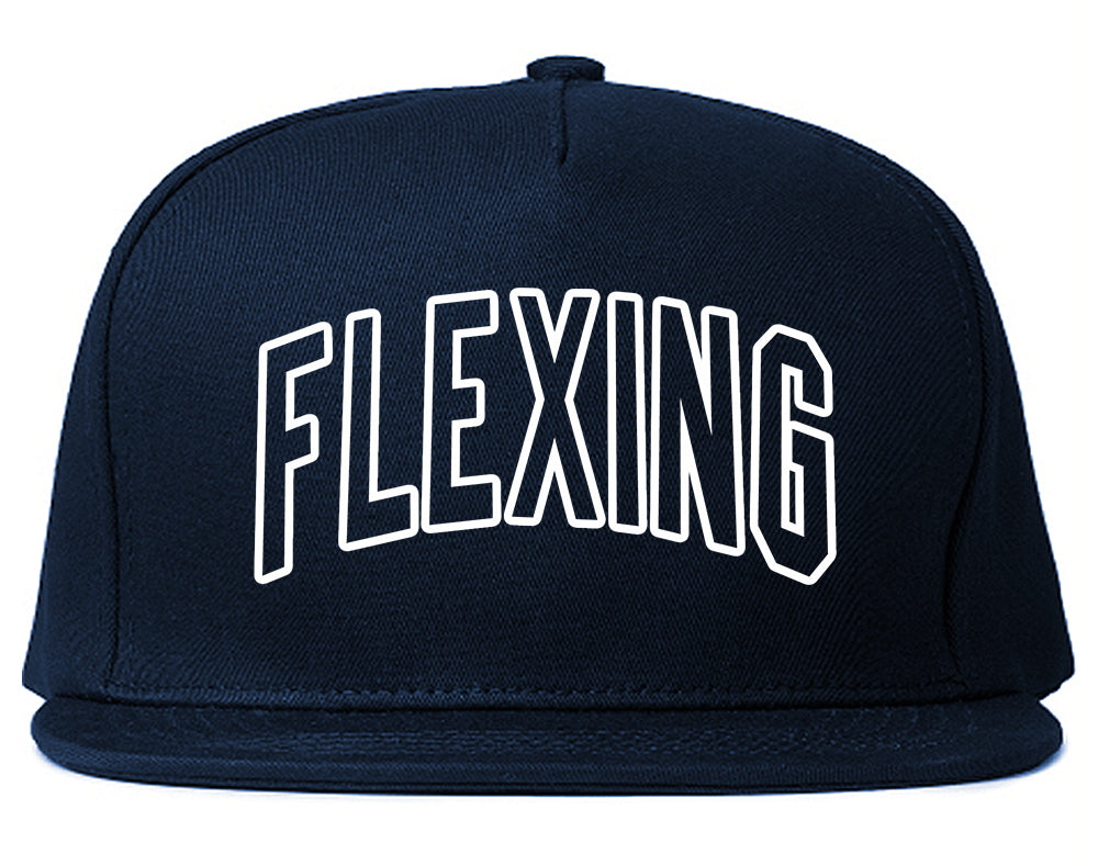 Flexing Outline Mens Snapback Hat Navy Blue