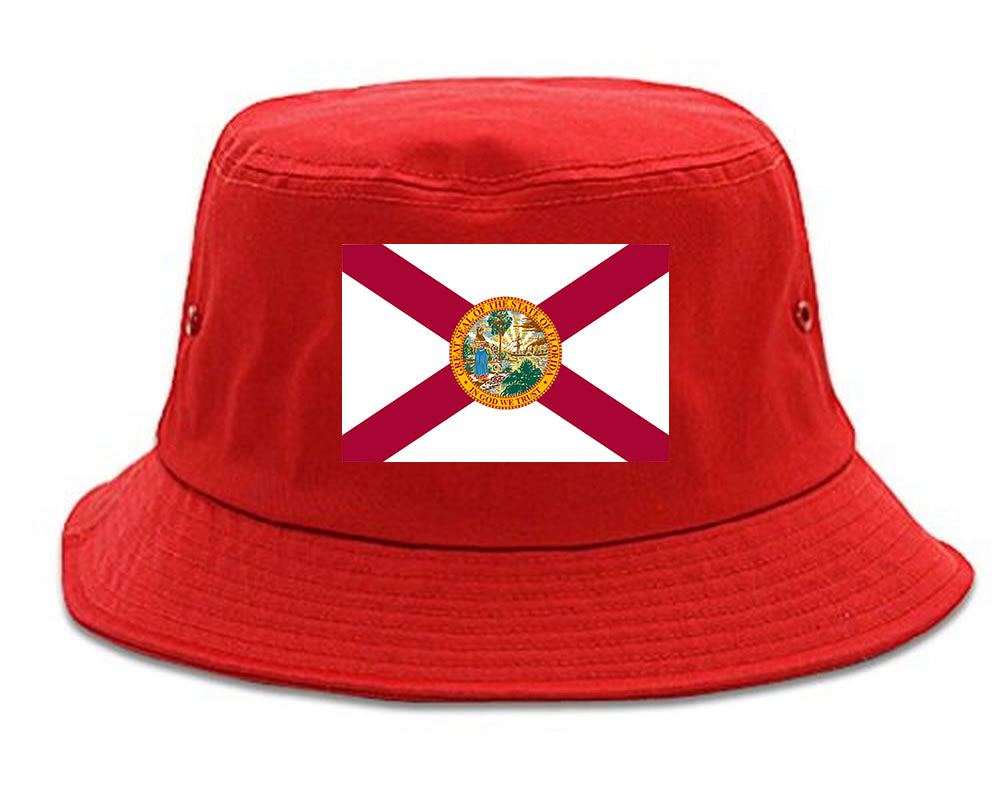 Florida State Flag FL Chest Mens Bucket Hat Red