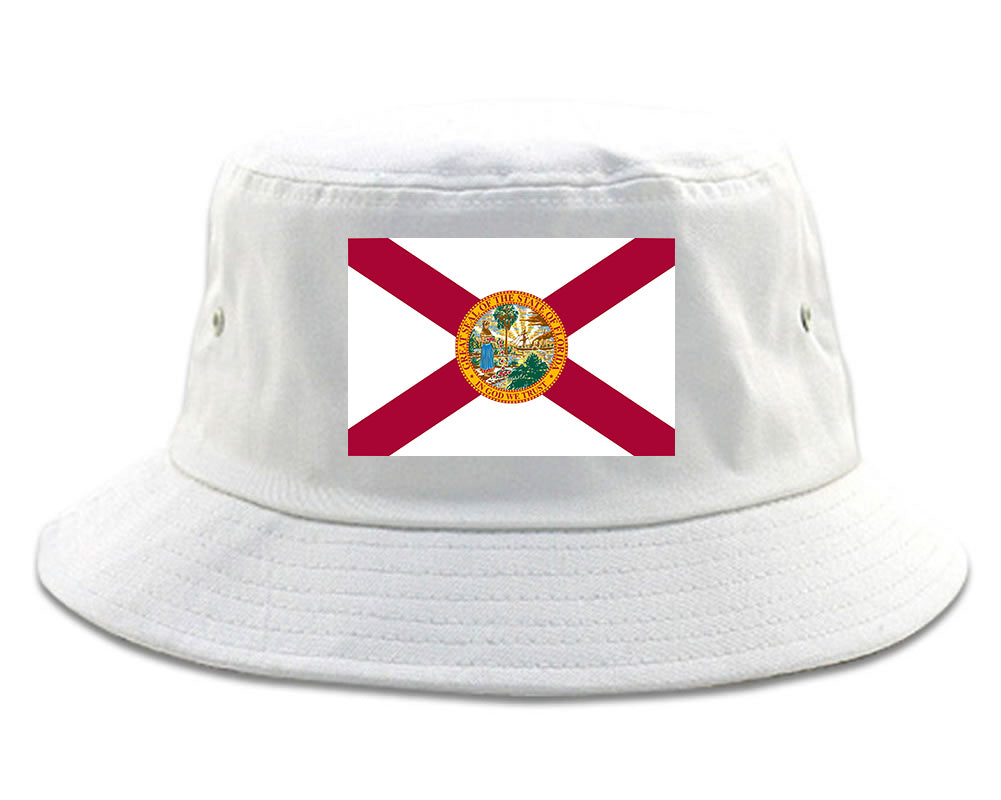 Florida State Flag FL Chest Mens Bucket Hat White