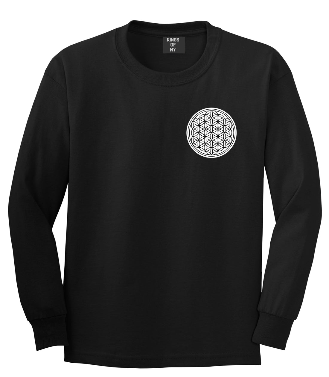 Flower Of Life Chest Mens Black Long Sleeve T-Shirt by KINGS OF NY