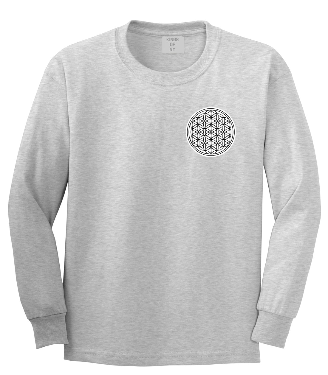 Flower Of Life Chest Mens Grey Long Sleeve T-Shirt by KINGS OF NY