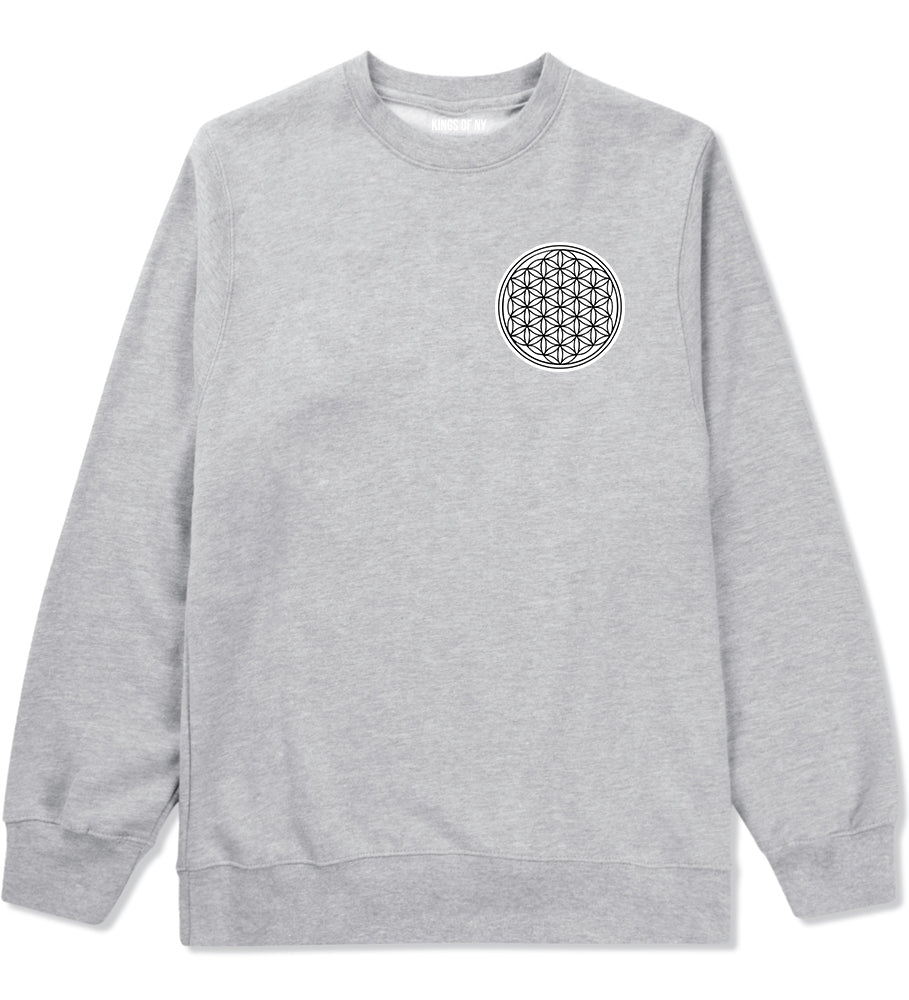 Flower Of Life Chest Mens Grey Crewneck Sweatshirt by KINGS OF NY