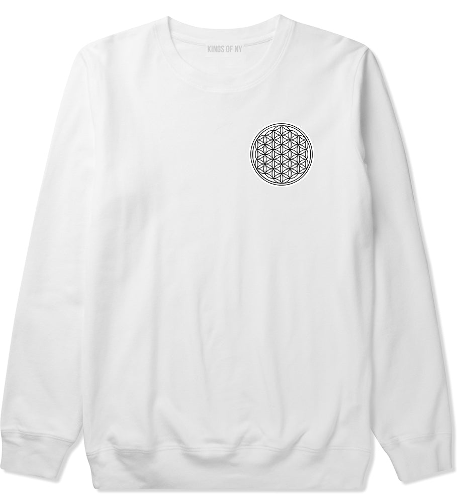 Flower Of Life Chest Mens White Crewneck Sweatshirt by KINGS OF NY