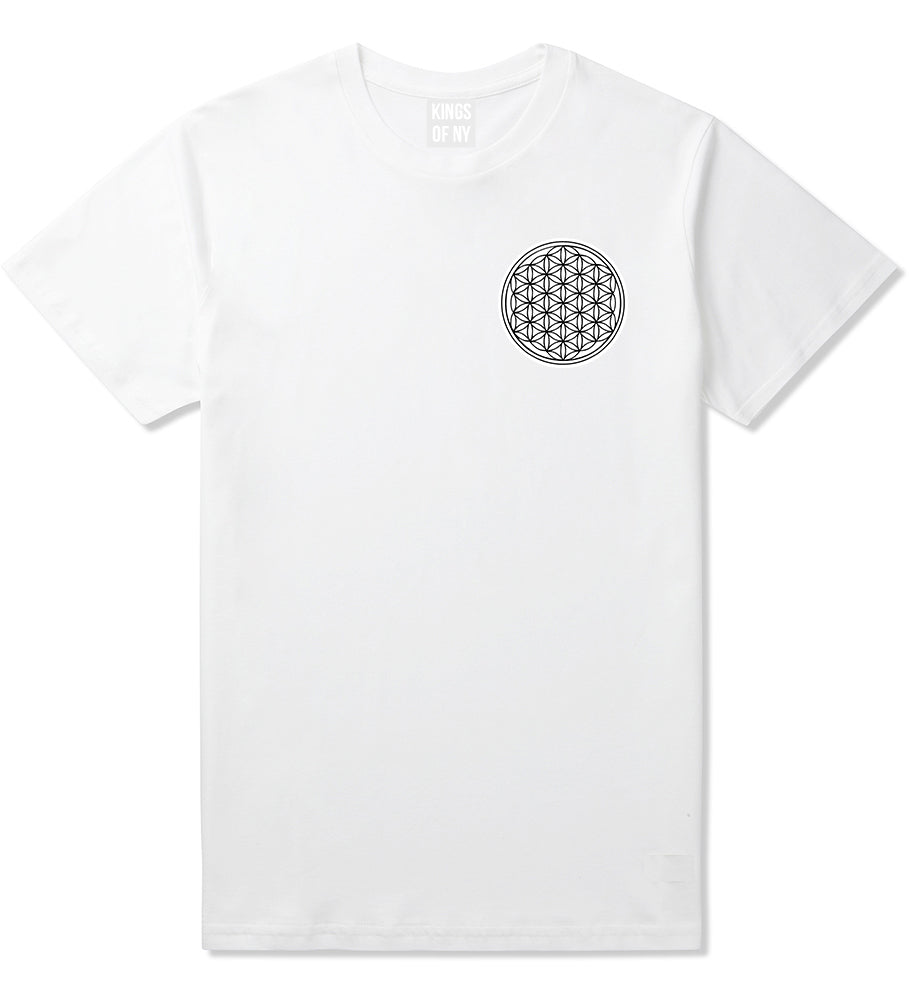 Flower Of Life Chest Mens White T-Shirt by KINGS OF NY