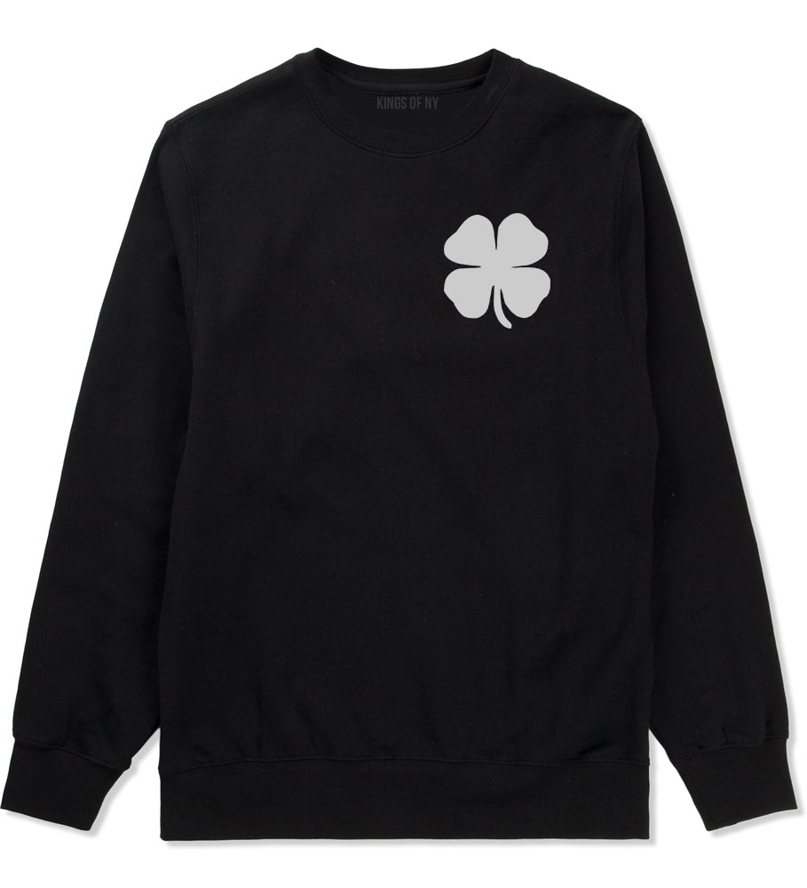 Four Leaf Clover Chest Black Crewneck Sweatshirt by Kings Of NY