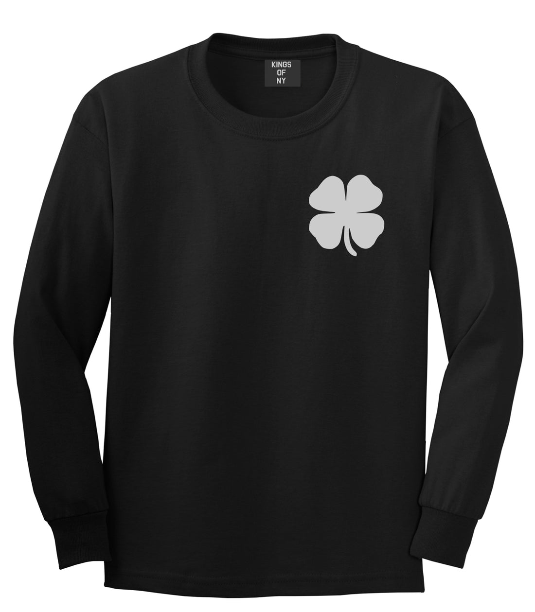 Four Leaf Clover Chest Black Long Sleeve T-Shirt by Kings Of NY