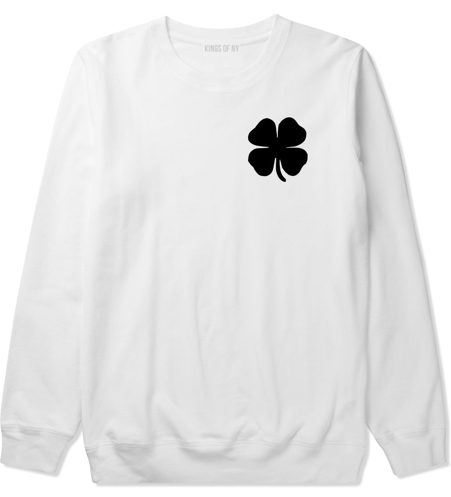 Four Leaf Clover Chest White Crewneck Sweatshirt by Kings Of NY