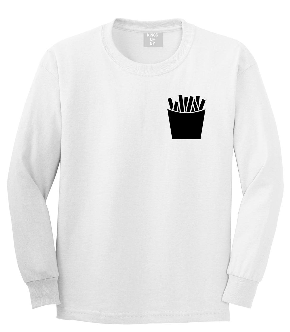 French Fry Fries Chest Mens White Long Sleeve T-Shirt by KINGS OF NY