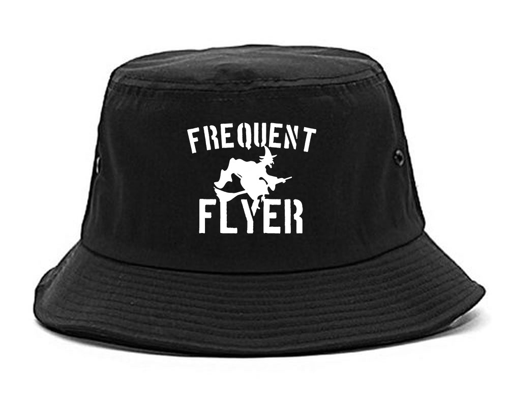 Frequent Flyer Witch Funny Halloween Mens Bucket Hat Black