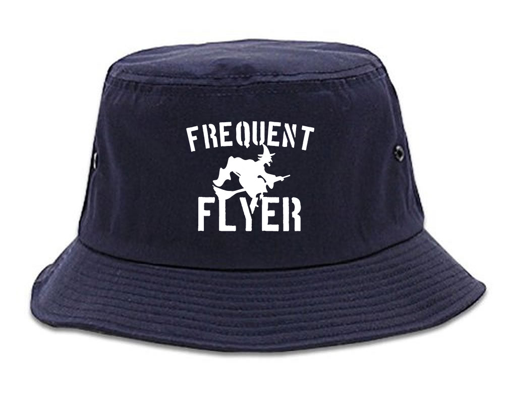 Frequent Flyer Witch Funny Halloween Mens Bucket Hat Navy Blue