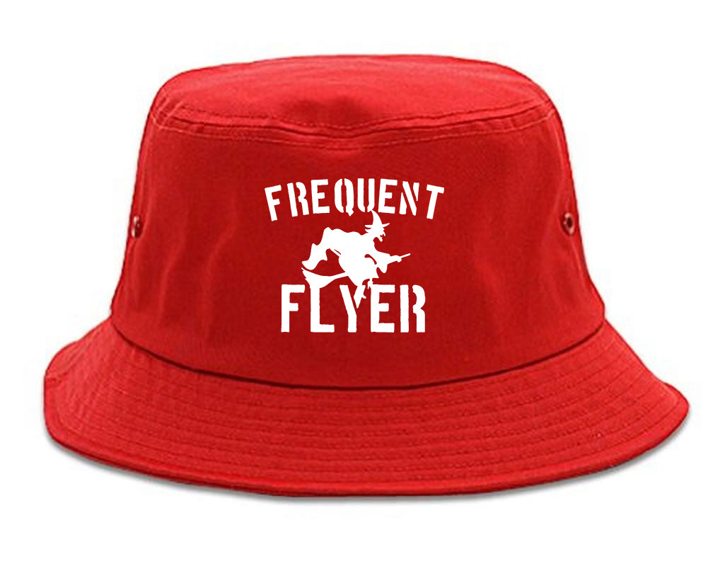 Frequent Flyer Witch Funny Halloween Mens Bucket Hat Red