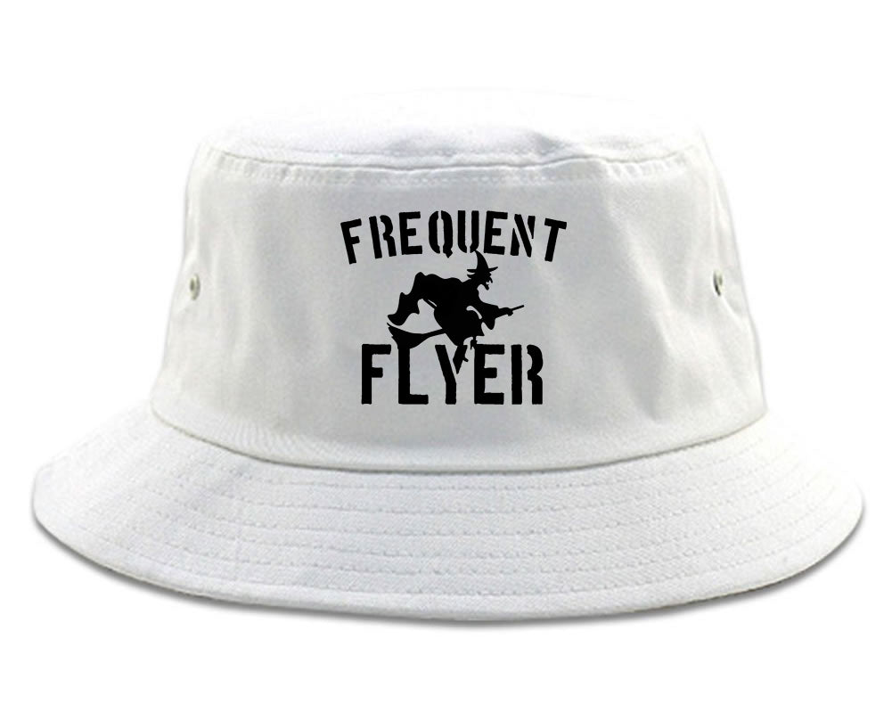 Frequent Flyer Witch Funny Halloween Mens Bucket Hat White