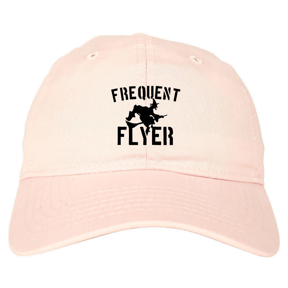 Frequent Flyer Witch Funny Halloween Mens Dad Hat Pink