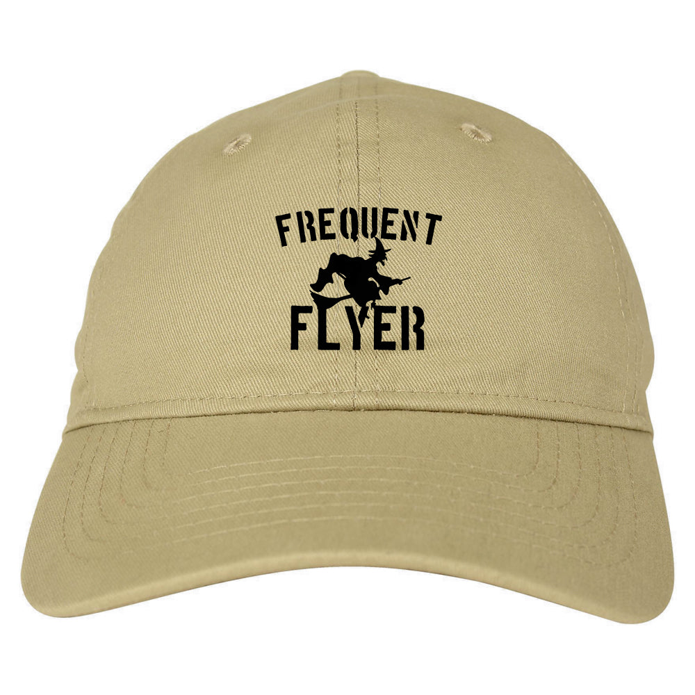 Frequent Flyer Witch Funny Halloween Mens Dad Hat Tan