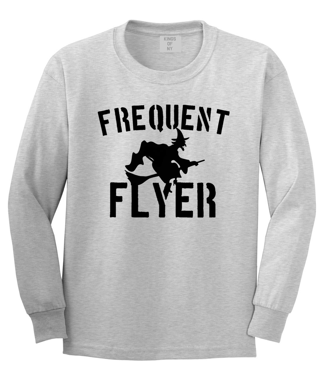 Frequent Flyer Witch Funny Halloween Mens Long Sleeve T-Shirt Grey