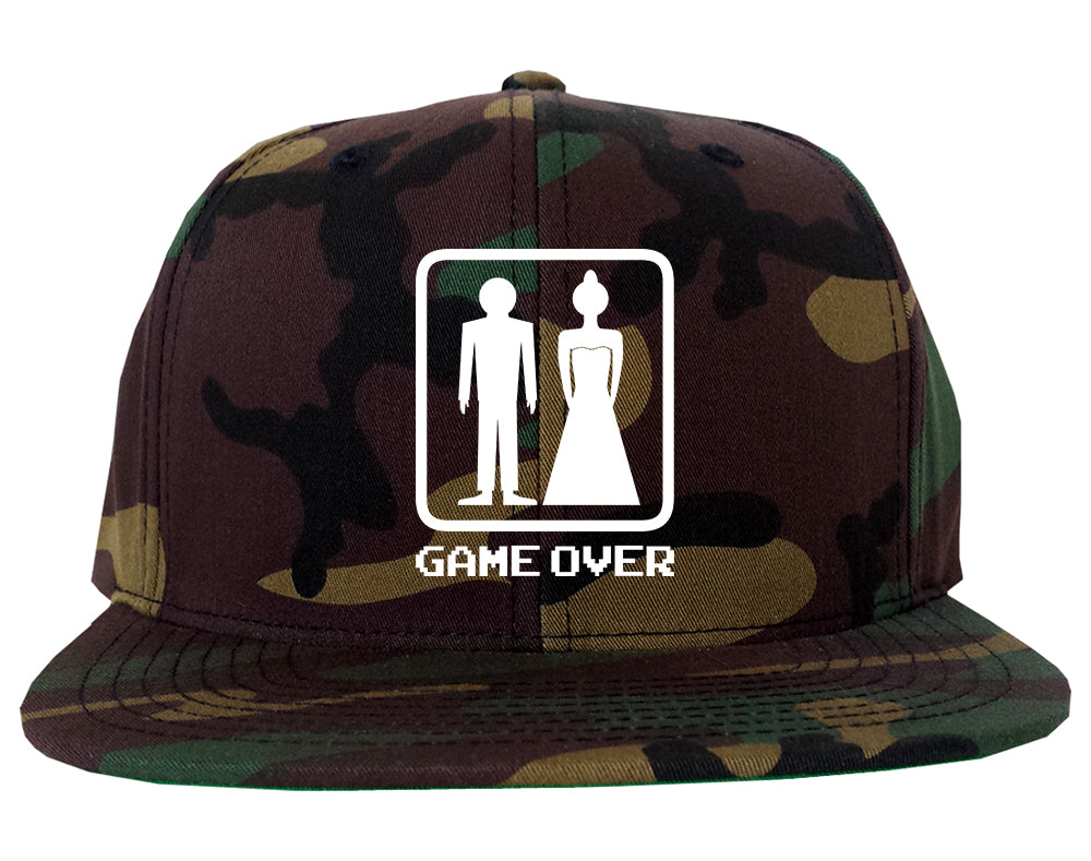 Game Over Funny Wedding Mens Snapback Hat Green Camo