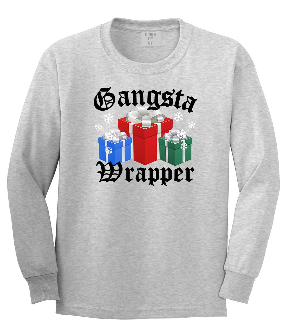 Gangsta Wrapper Christmas Gift Funny Grey Mens Long Sleeve T-Shirt