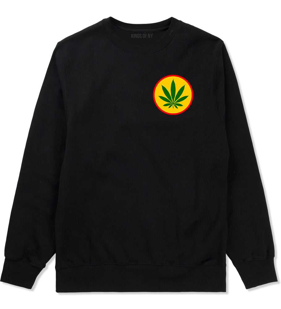 Ganja Green Weed Leaf Chest Mens Black Crewneck Sweatshirt by KINGS OF NY
