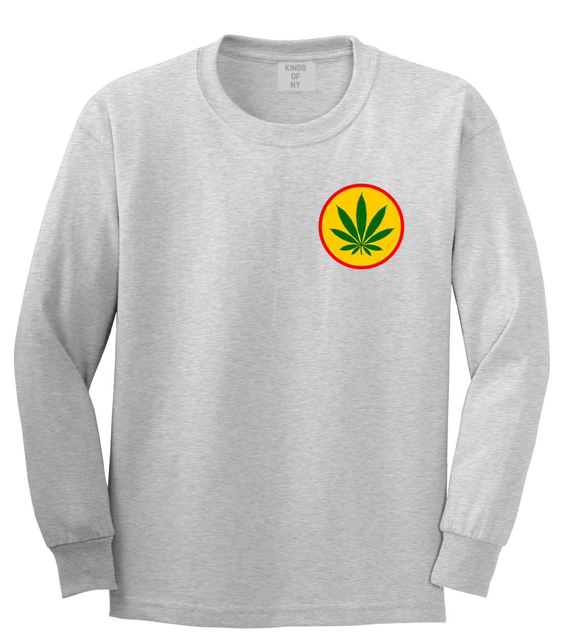 Ganja Green Weed Leaf Chest Mens Grey Long Sleeve T-Shirt by KINGS OF NY