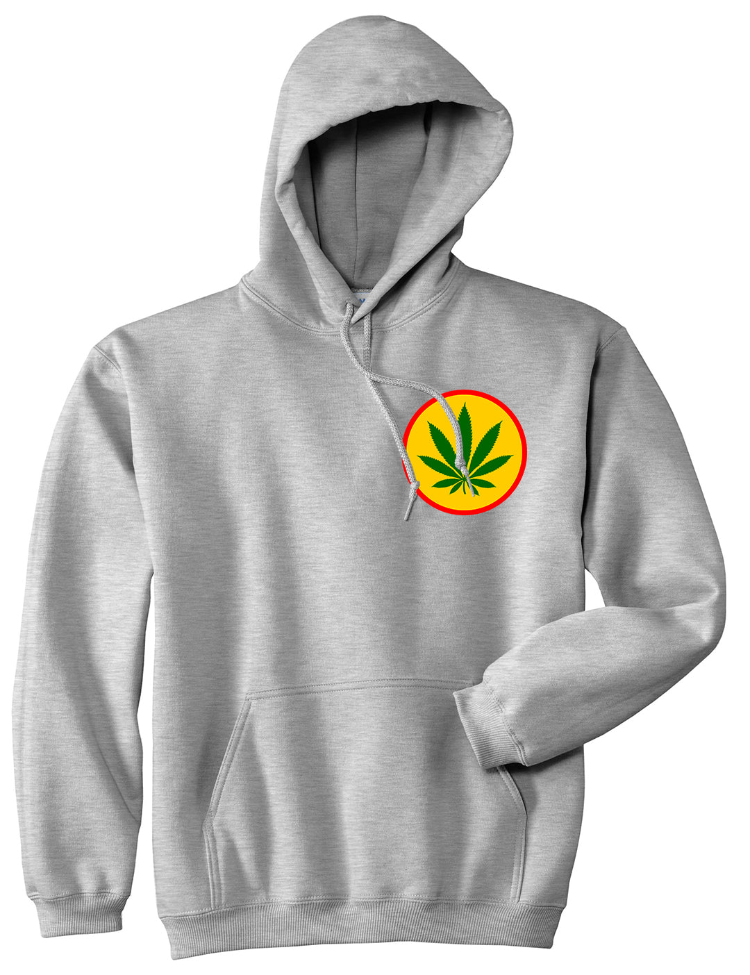Ganja Green Weed Leaf Chest Mens Grey Pullover Hoodie by KINGS OF NY