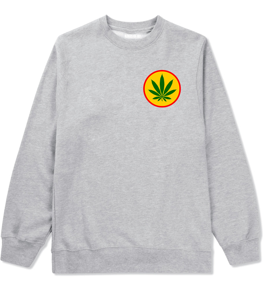 Ganja Green Weed Leaf Chest Mens Grey Crewneck Sweatshirt by KINGS OF NY