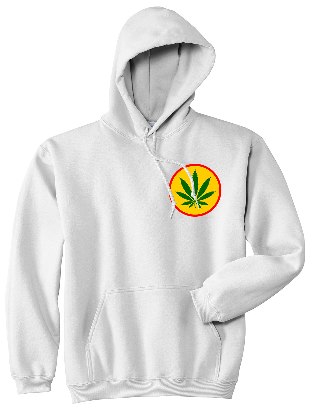 Ganja Green Weed Leaf Chest Mens White Pullover Hoodie by KINGS OF NY