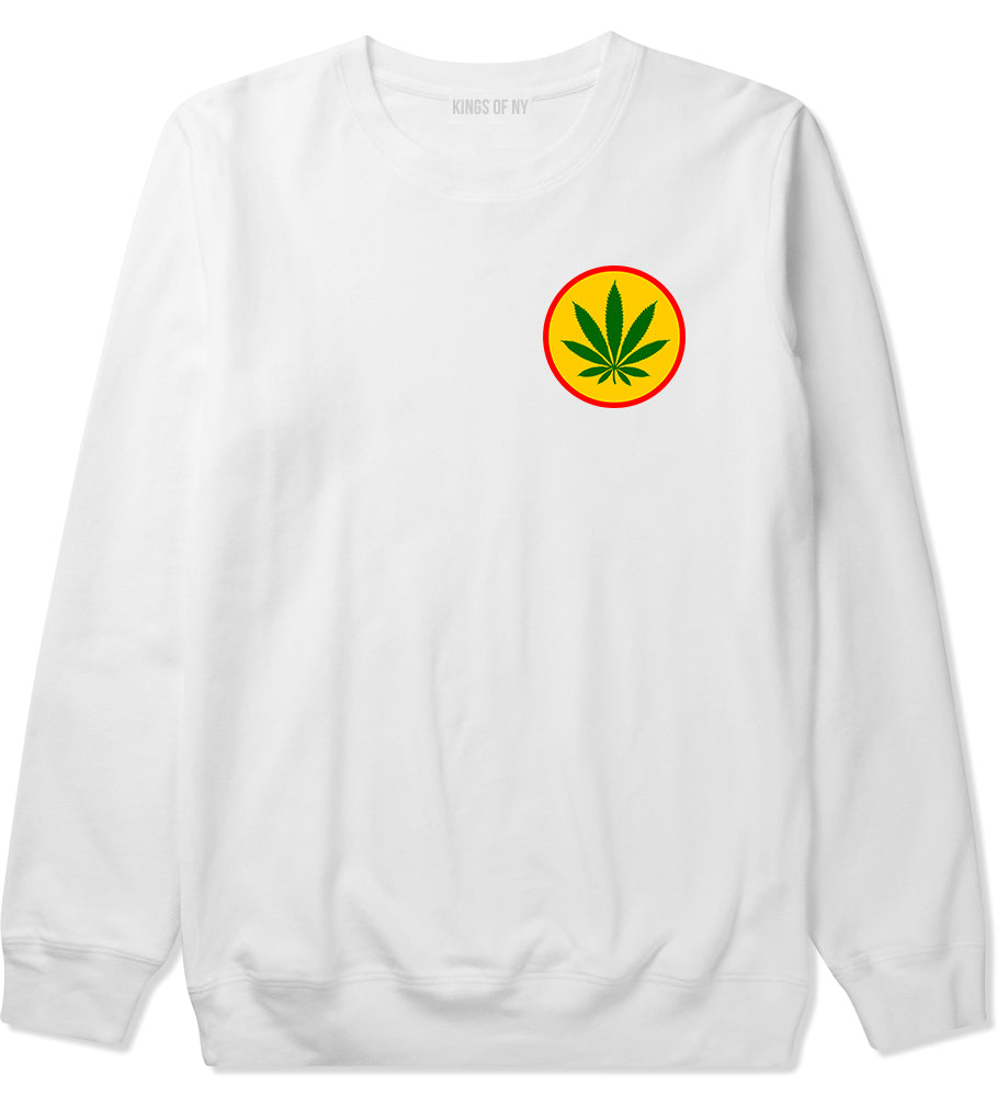 Ganja Green Weed Leaf Chest Mens White Crewneck Sweatshirt by KINGS OF NY