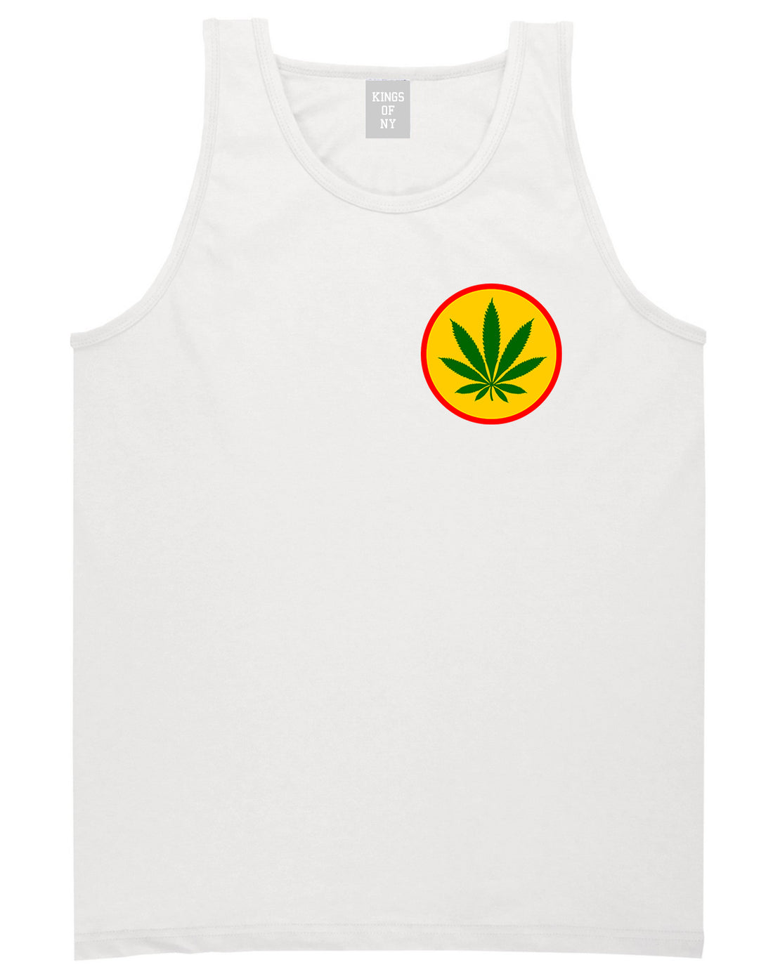 Ganja Green Weed Leaf Chest Mens White Tank Top Shirt by KINGS OF NY