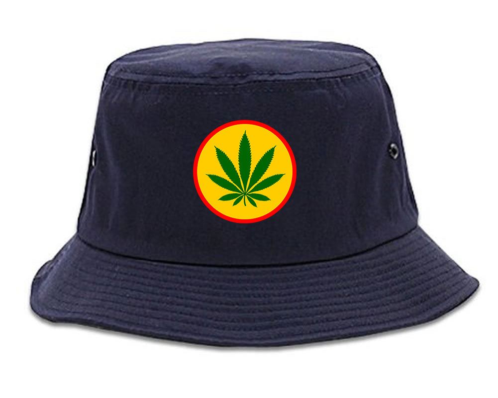 Ganja_Green_Weed_Leaf Navy Blue Bucket Hat