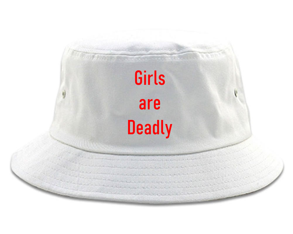 Girls Are Deadly Bucket Hat White by KINGS OF NY